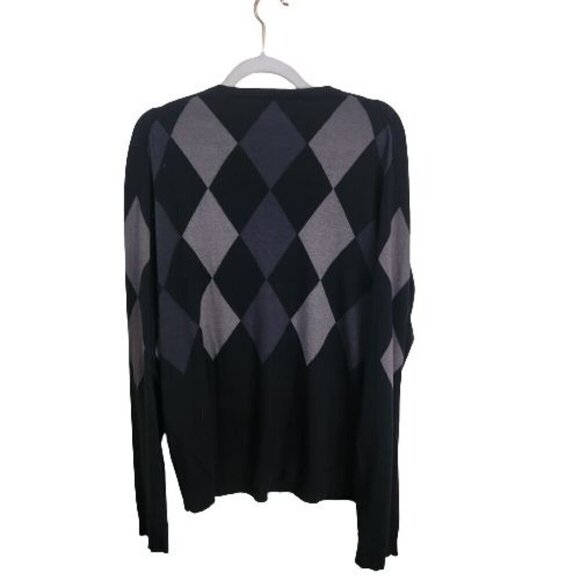 Inc International Concept Vintage Black Gray Argyle V Neck Sweater Size L - Picture 3 of 7